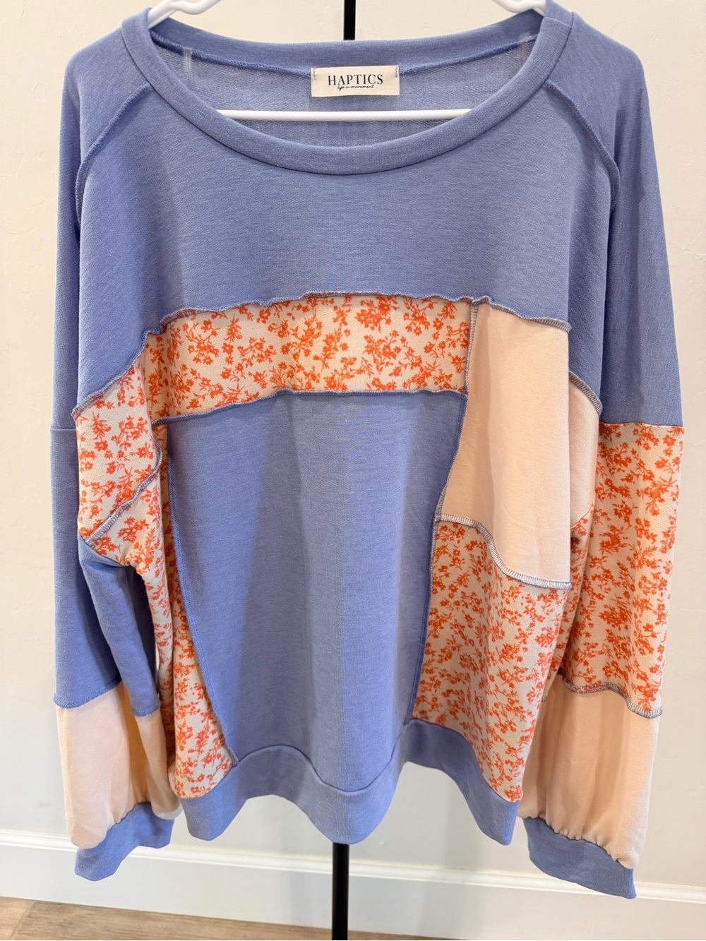 Haptics Life in Movement Colorblock Top 2X Oversized Boho Patchwork Floral